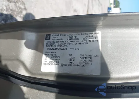 2005 Hummer H2 Suv z USA, uszkodzony, nr VIN 5GRGN23U25H132520